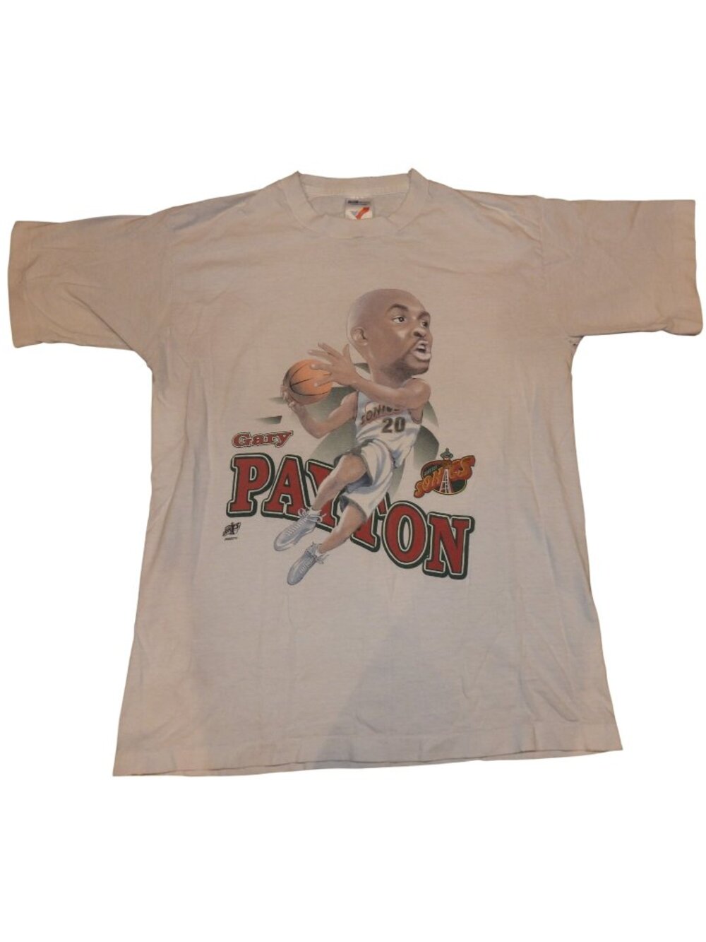 Vintage 1990s Gary Payton Caricature Single Stitch T-Shirt Youth XL Sonics
